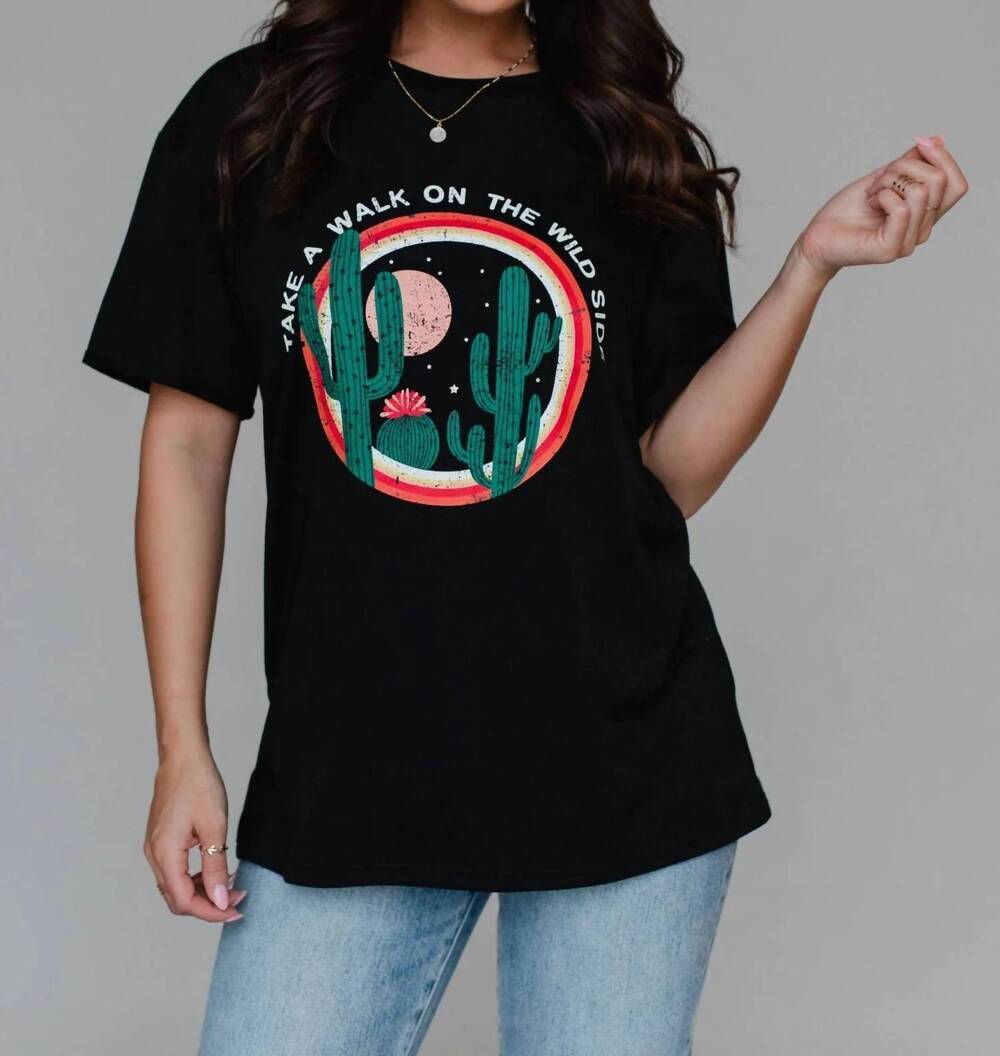 NEW PANACHE APPAREL short sleeve wild side cactus tee in black